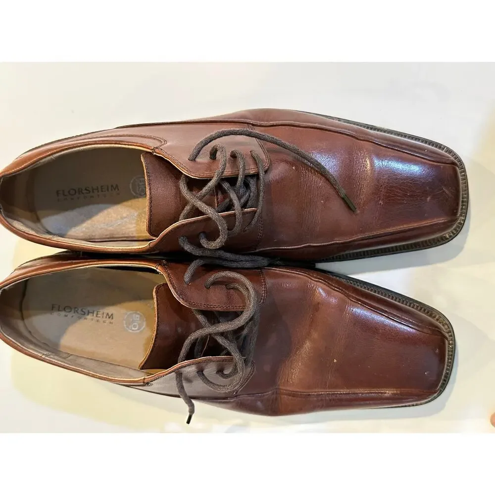 Florsheim Men's Brown Leather Bicycle Toe Lace Up Oxford Shoes Size 9.5D